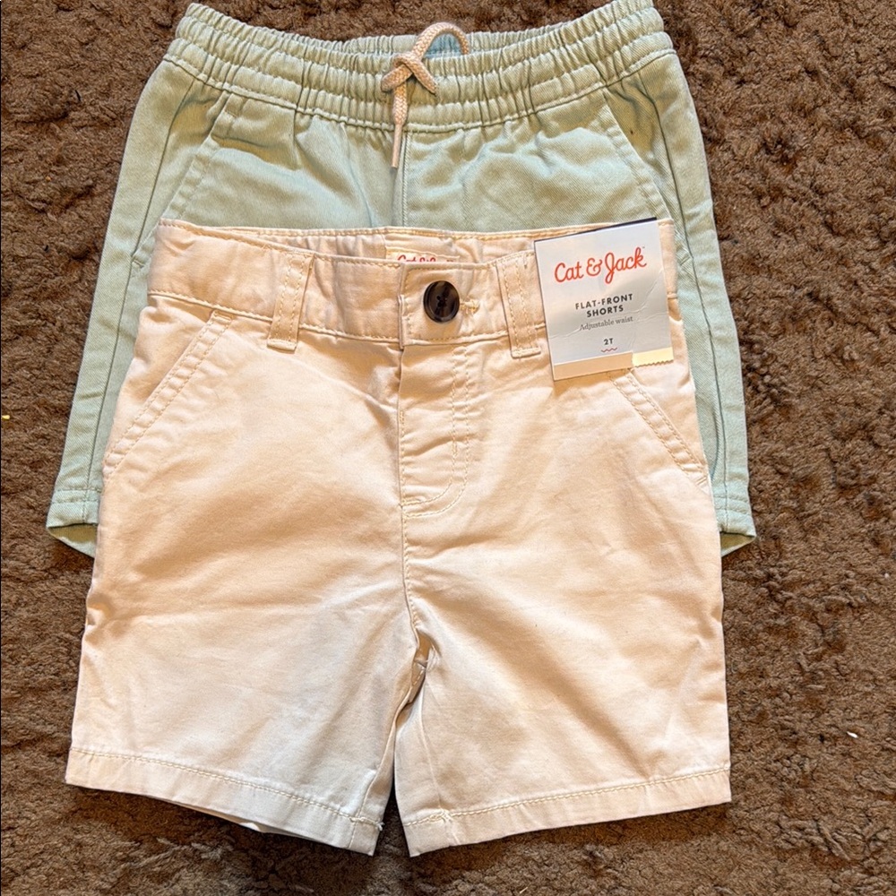 Toddler Boy Cream and Mint Green Shorts Size 2T